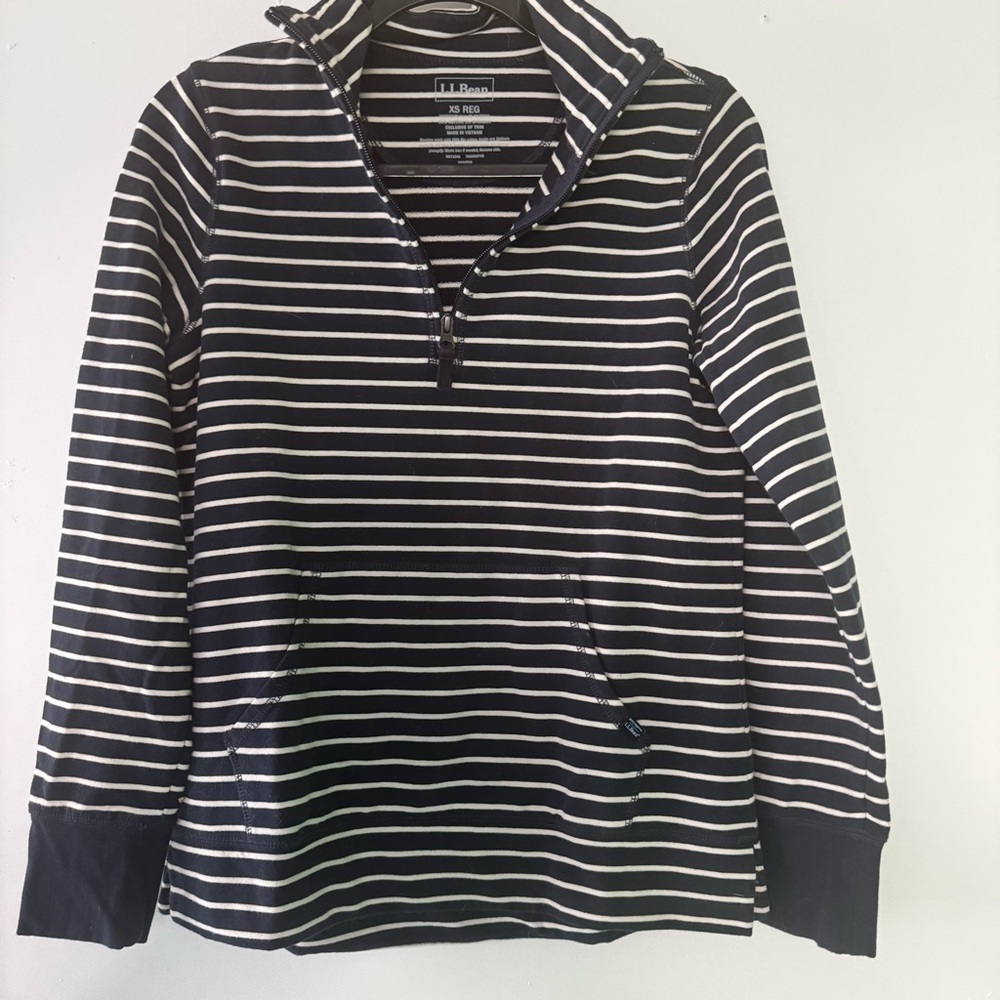 L.L.Bean Navy & White Striped Half-Zip Pullover Sz XS never worn